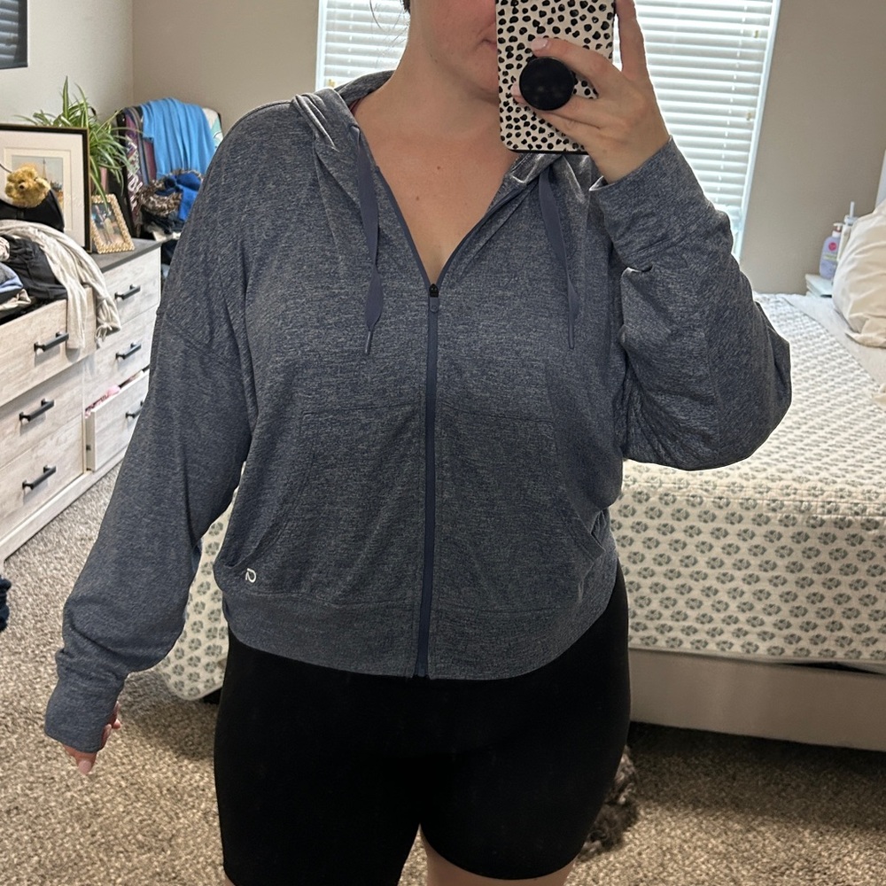 GAPFit Brushed Tech Jersey Blue Zippered Long Sleeve Hoodie